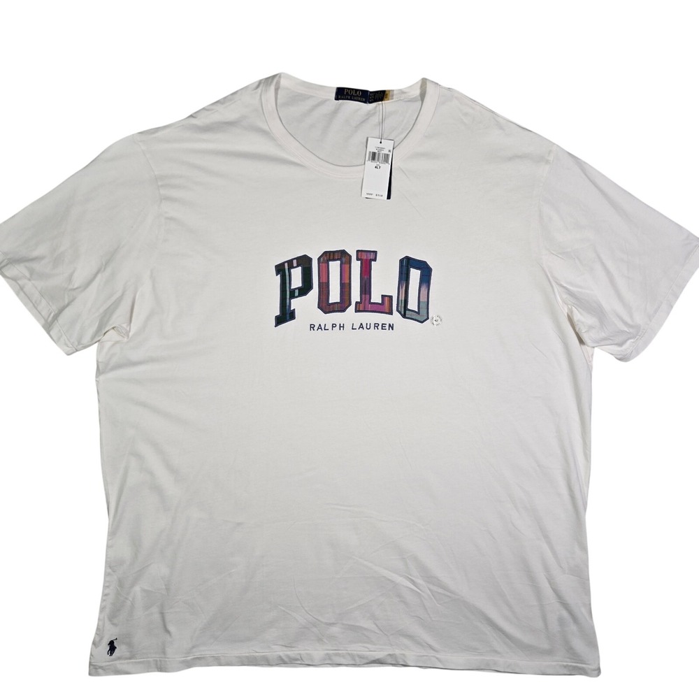 Polo Ralph Lauren Mens 4XLT White T Shirt Embroidered Logo Blue Pony Cotton $80 - Picture 1 of 9